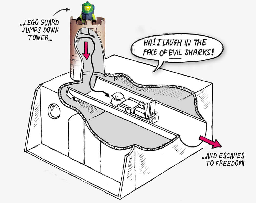 Illustration of a cardboard fort with escape chute