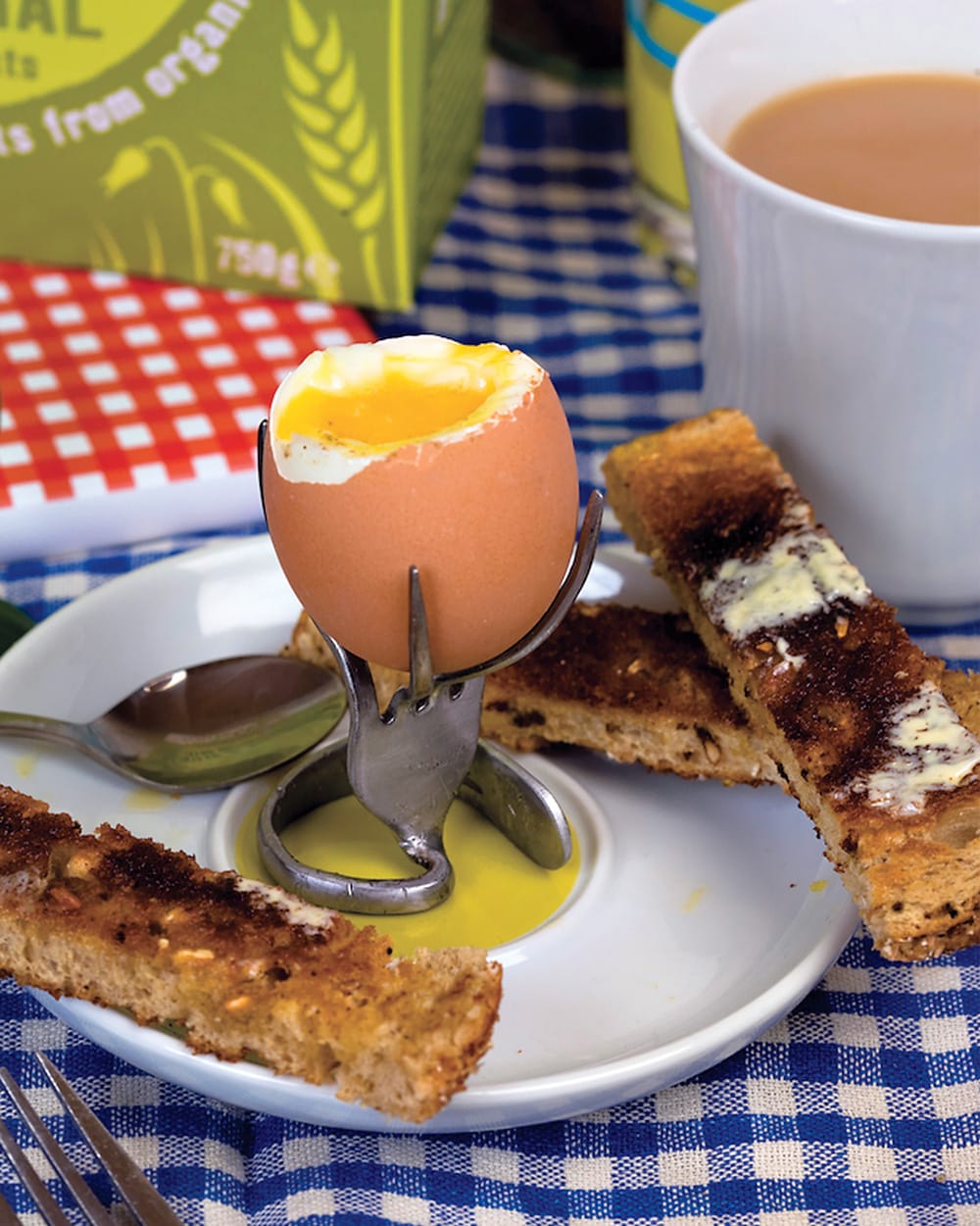 Egg cup made from a repurposed (recycled) fork
