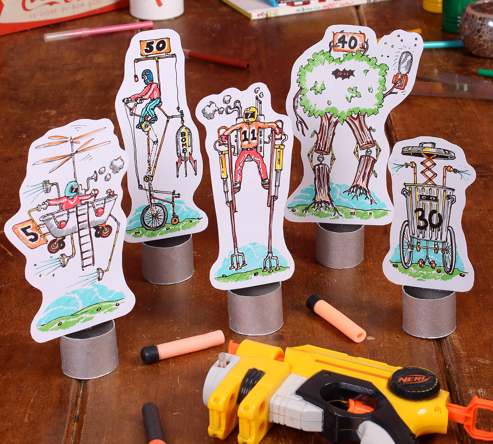 how to make five wacky nerf gun targets with stands