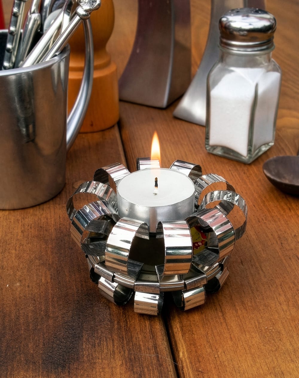 Tin can lantern made from a tin can