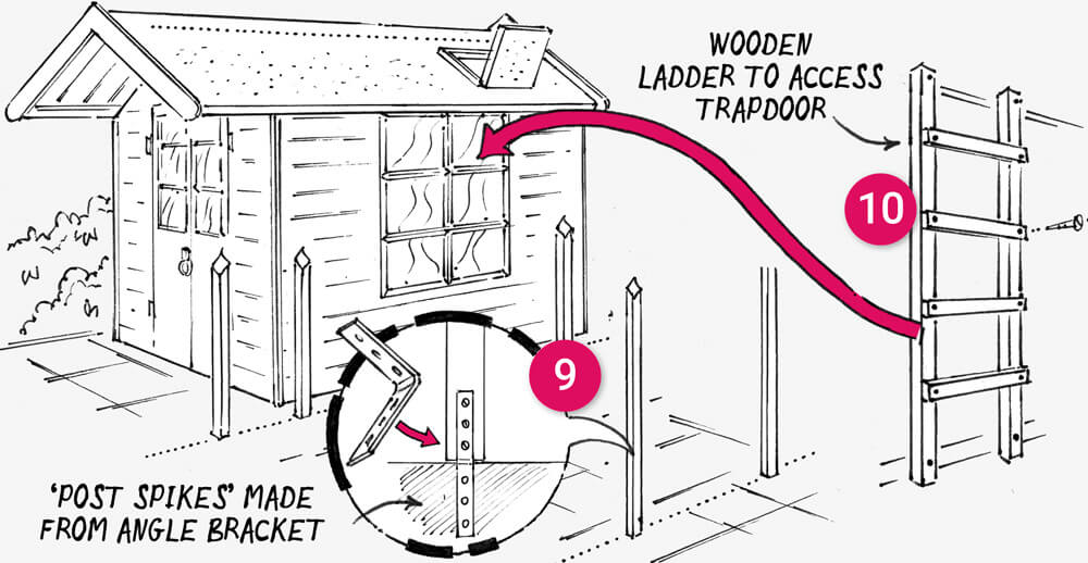 Cool treeless treehouse built onto a garden shed: illustration 9