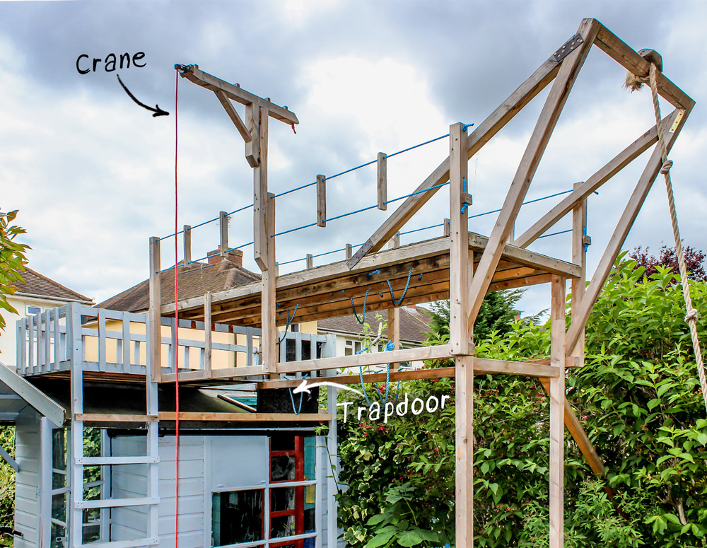 Cool treeless treehouse built onto a garden shed